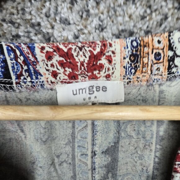 UMGEE Dress Womens Large Blue Paisley Print Mini V Neck Long‎ Sleeve Boho Casual - Picture 6 of 7